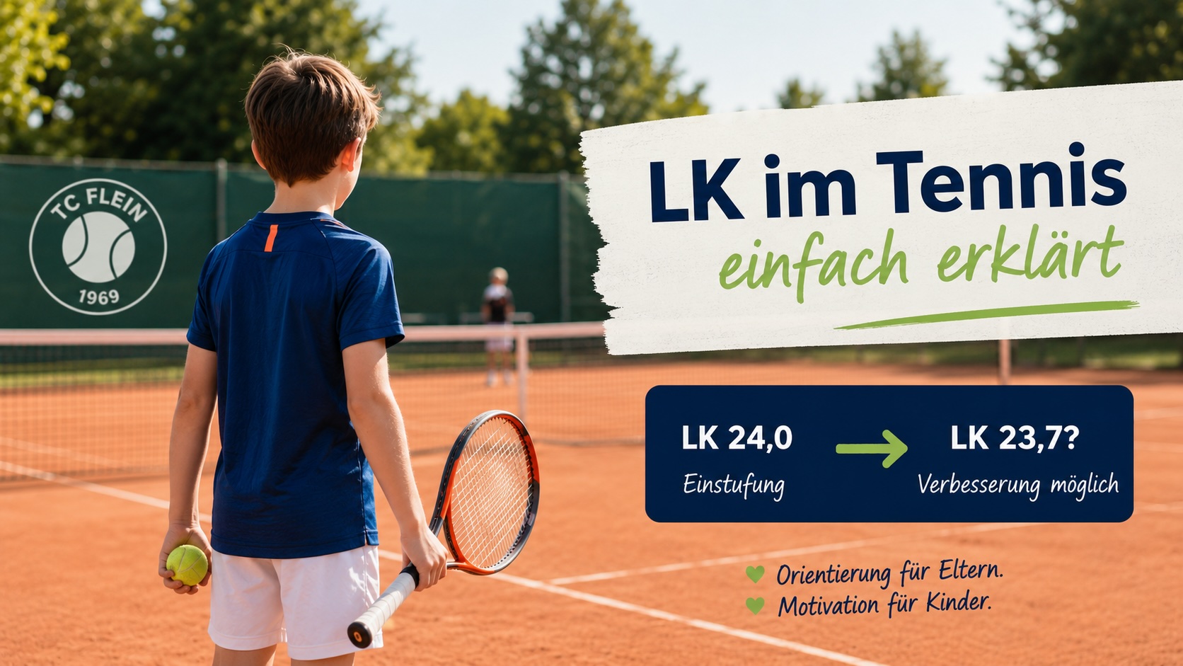 Leistungsklasse Tennis Kinder einfach erklärt mit Kind auf dem Tennisplatz
