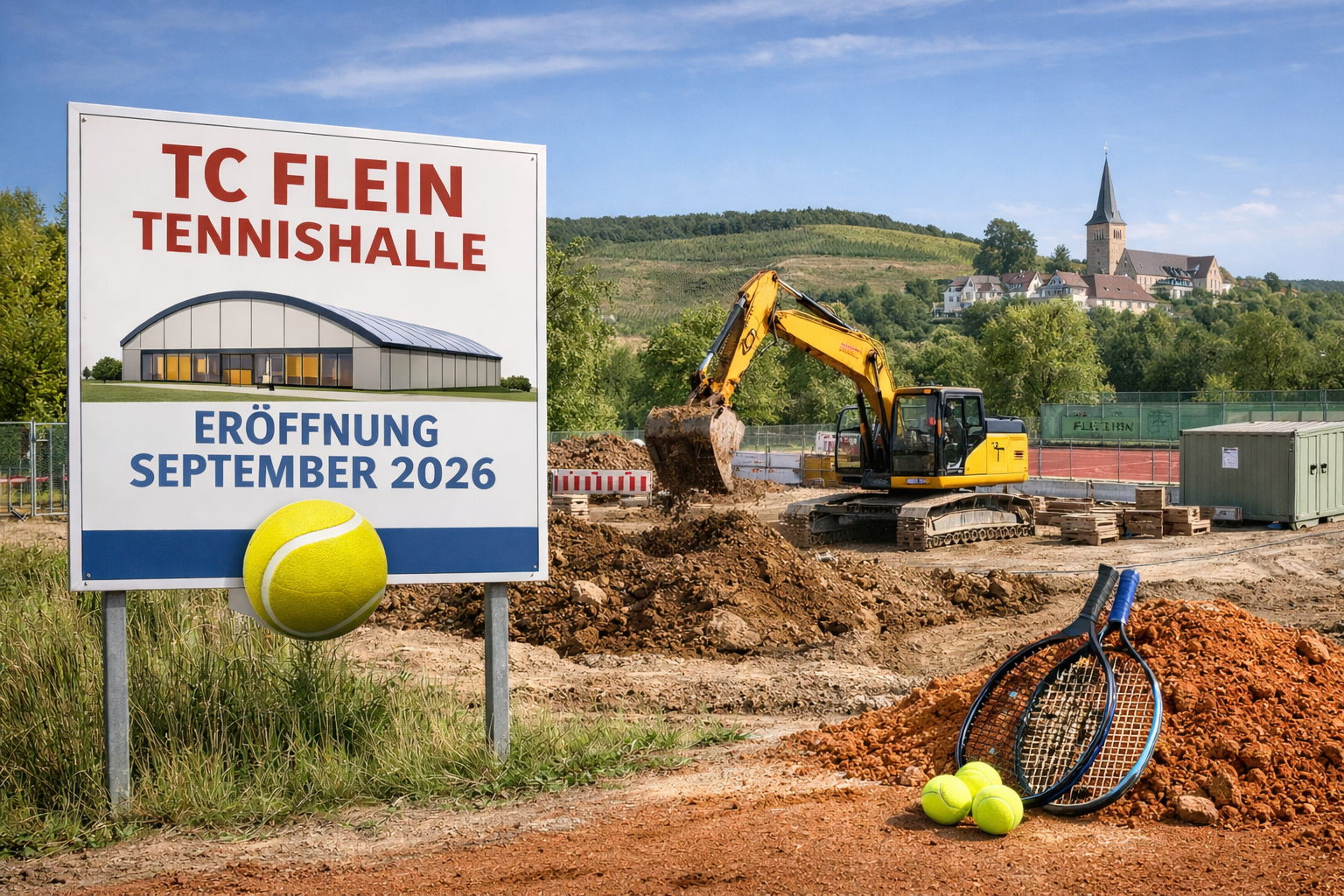 Bauschild zum Hallenprojekt des TC Flein 1969 auf der Anlage